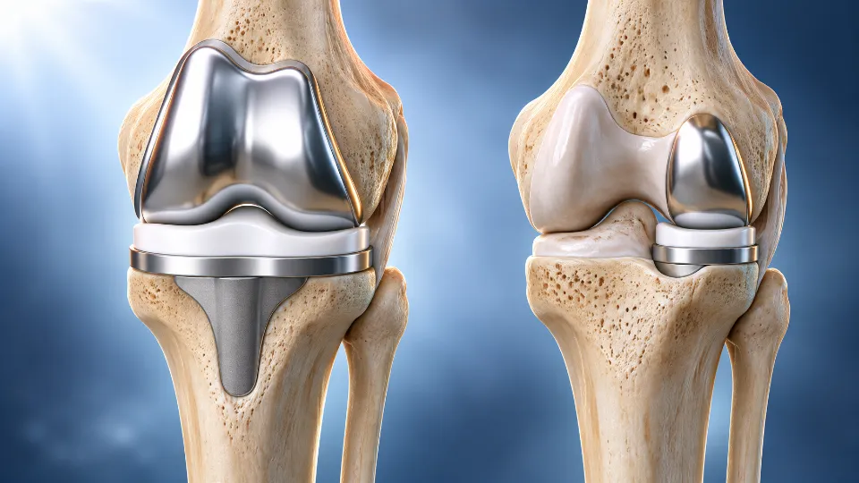 Total and partial knee replacement implants